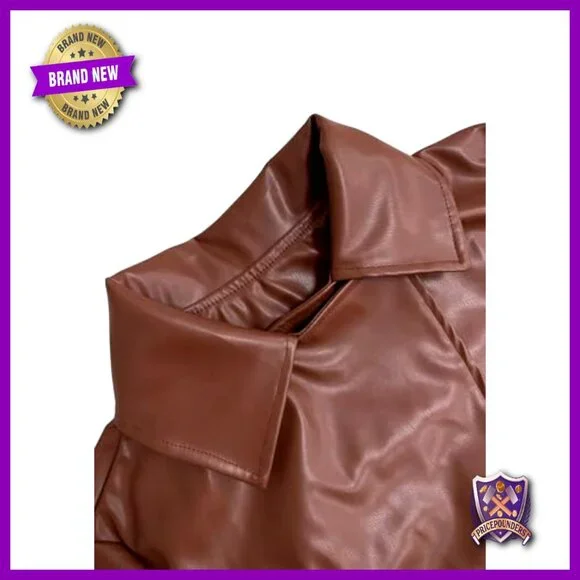 Faux Leather Trench Coat Mid Length Motorcycle Jacket Chic Streetwear